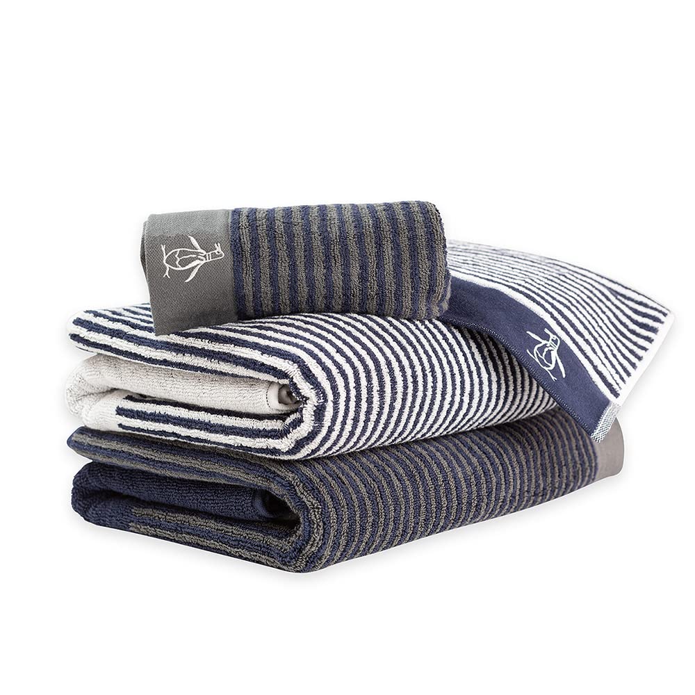 The Original Penguin, Toalla Manos 100% Algodón, Color Azul con Blanco, Pete Lines.