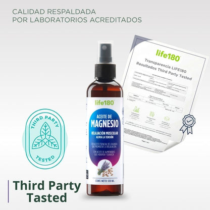 Life180 Aceite de Magnesio con Lavanda y Almendras en Spray 120ml | Cuidado Personal para la Relajación Corporal un Confort Diario que Hidrata y Suaviza la Piel