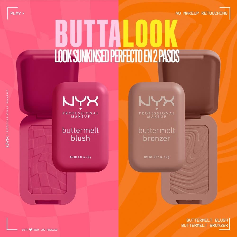 NYX Professional Makeup Buttermelt Blush, rubor en polvo de alta pigmentación, fórmula vegana, manteca de mango, almendra y karité, acabado suave hasta por 12H, 5g – Tono Feeling Butta (Rosa oscuro)