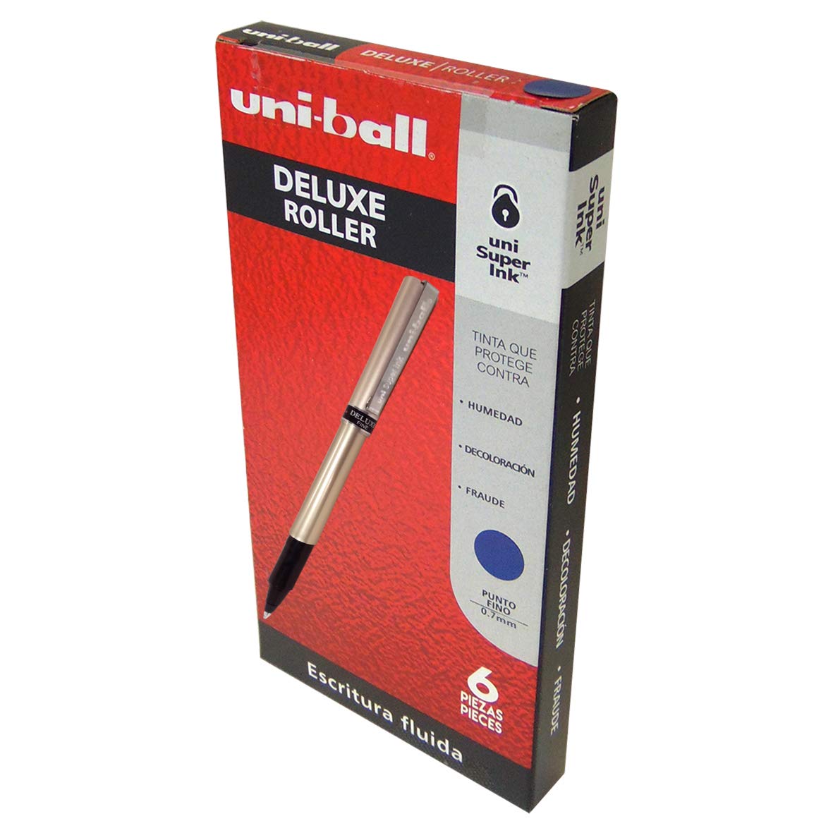 Uni-Ball Bolígrafo Antifraude Deluxe Roller Punto Ultrafino .7mm, 6 Piezas Color Azul 305.Ub177Az