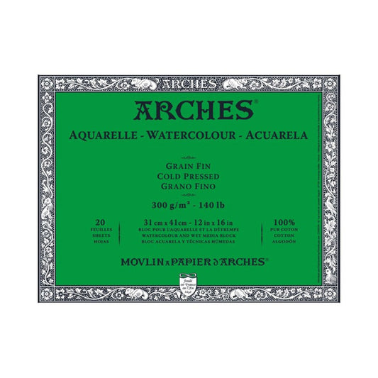 Arches Watercolor Paper Block, Cold Press, 12" x 16", 140 pound