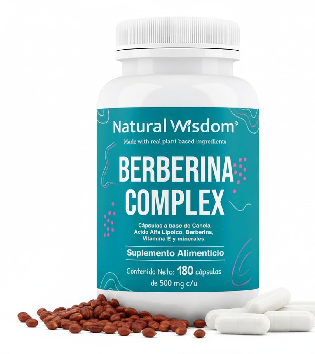 NW Berberina HCL Complex | 180 Capsulas | con Vitamina E Canela Magnesio | Ingredientes Naturales | Natural Wisdom
