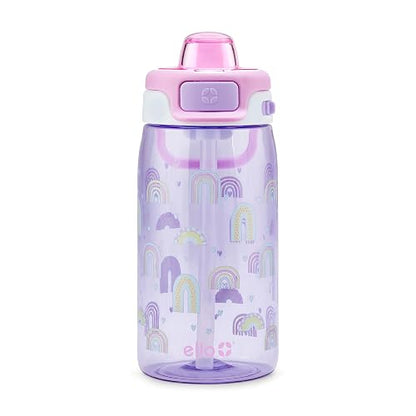 Ello Kids Pop & Fill Botella de agua de plástico Tritan de 16 onzas con tecnología de llenado rápido, tapa de bloqueo a prueba de fugas, sin BPA, apto para lavaplatos, para escuela, loncheras, arco