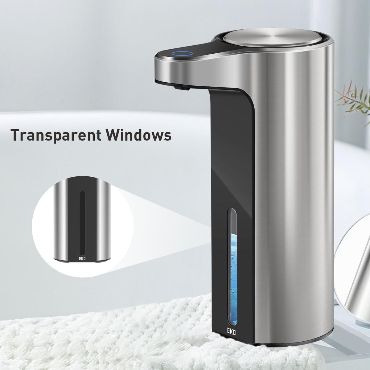 EKO - Dispensador automático de jabón espumoso, dispensador de jabón de Manos de Espuma sin Contacto para baño y Cocina, Resistente al Agua y Recargable, 105 onzas, diseño Moderno para hogares y