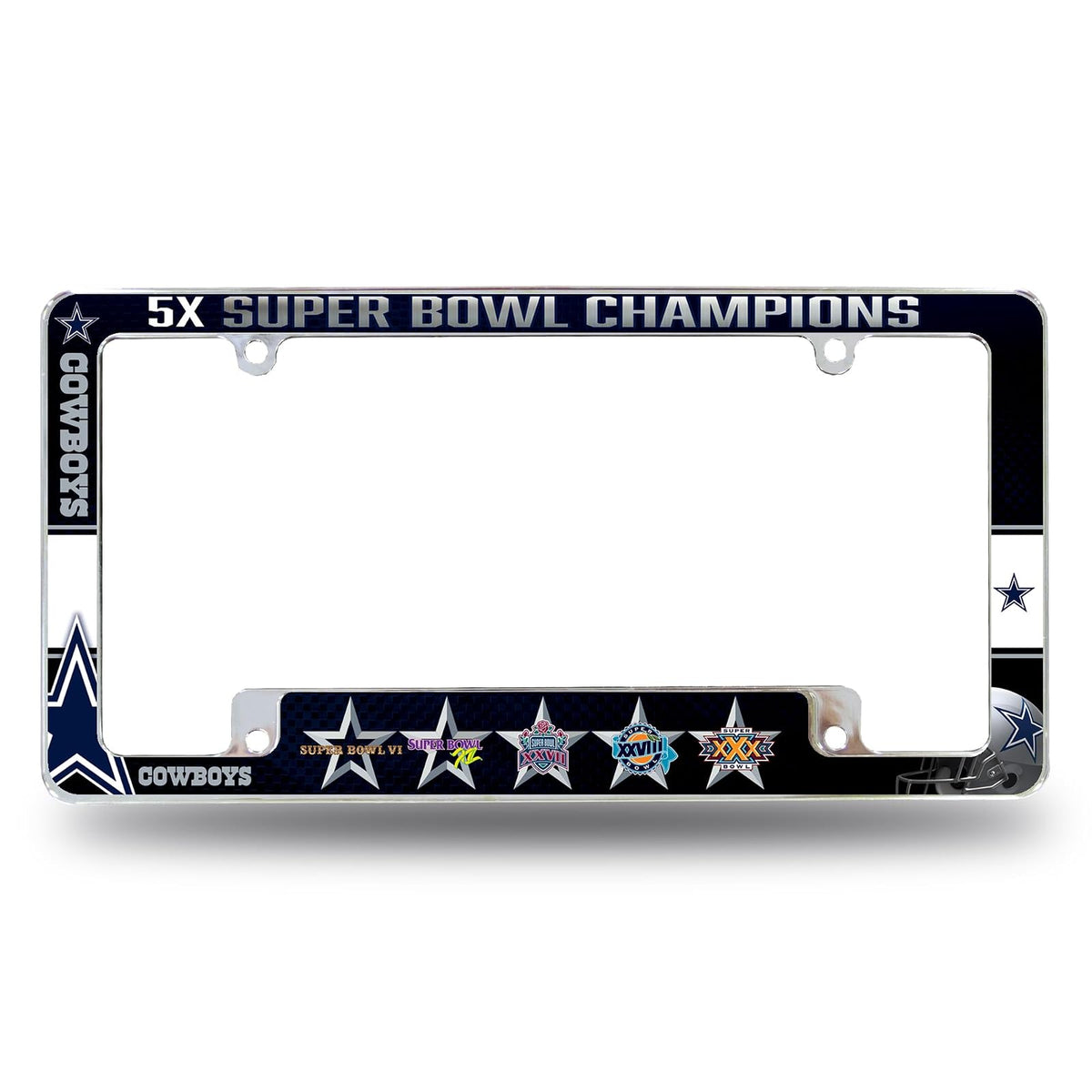 Rico Industries Marco de Placa Cromado con Licencia Oficial NFL - Vaqueros de Dallas - Multi Champ