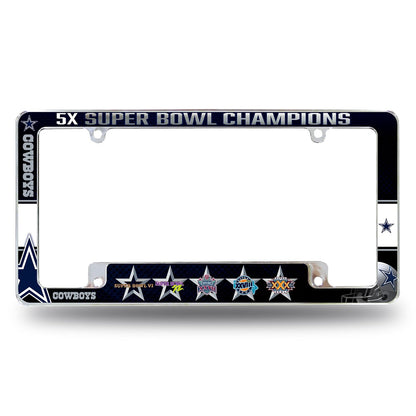 Rico Industries Marco de Placa Cromado con Licencia Oficial NFL - Vaqueros de Dallas - Multi Champ