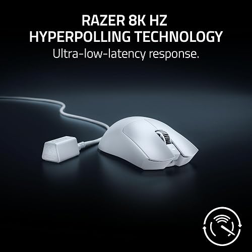 Razer Viper V3 Pro Mouse Inalámbrico para Esports: Simétrico - Peso 54g - Sondeo De 8K - Sensor Óptico De 35K dpi - Interruptores Ópticos Gen3-8 Botones Programables - Batería De 95 Horas - Blanco