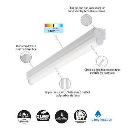 Metalux Canaleta LED de 2' de 1200lm con TCC de 4000K para sobreponer o suspender