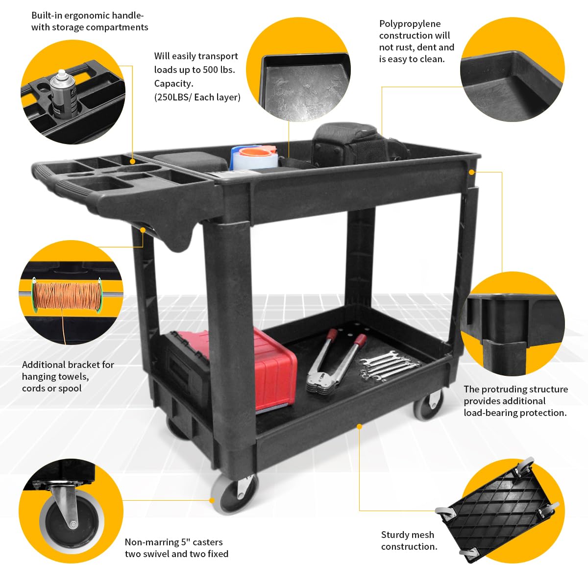 MaxWorks 80855 Carrito de Servicio de 500 Libras con Dos bandejas de 30 x 16 Pulgadas