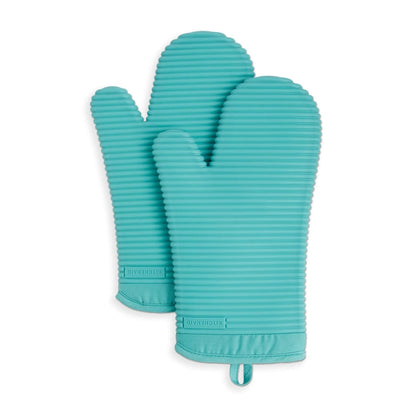 KITCHENAID - Juego de 2 Manoplas de Silicona Suave acanaladas, 7.5 x 13 Pulgadas, Aqua Sky