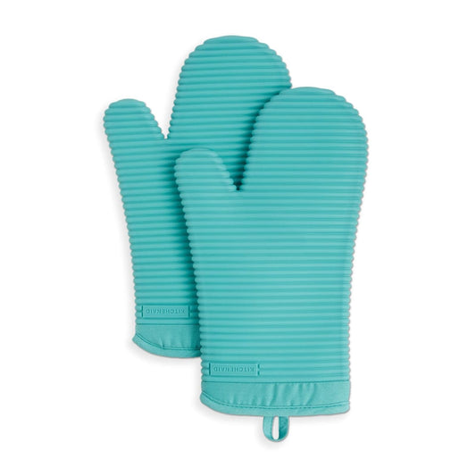 KITCHENAID - Juego de 2 Manoplas de Silicona Suave acanaladas, 7.5 x 13 Pulgadas, Aqua Sky
