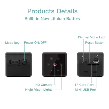 Hertekdo - Mini Cámara, Mini Camara 1080P HD Cámara de Seguridad con Visión Nocturna Detección de Movimiento Grabación en Bucle Mini Camara para Interiores o Exteriores Admite Tarjeta Micro SD 128GB
