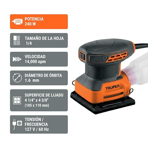 Truper LIOR-1/4A3, Lijadora orbital 1/4 hoja 240 W profesional
