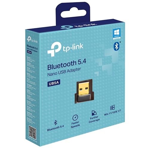 TP-Link UB5A, Adaptador Bluetooth 5.4 Compatible con Windows 11/10/8.1/8/Win 7/XP, para PC, Teclado, Mouse, Auriculares, Altavoces, Impresora