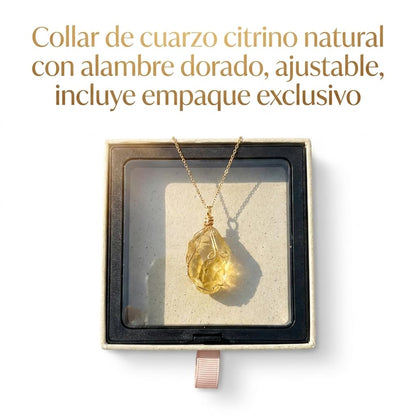 XYPHIELLE Collar de Citrino Amarillo Natural para Mujer, Dije de Piedra de la Abundancia en Alambre, Joyería de Moda y Éxito, Regalo de Luz y Alegría