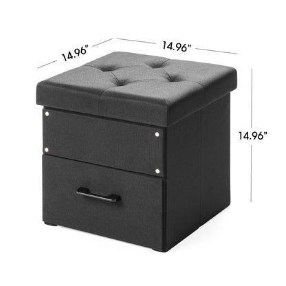 Otto & Ben Stockbox otomano con cajón de Almacenamiento, Taburete Plegable de 15 Pulgadas, Color Negro