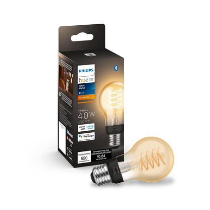 Focos Philips Hue Luz Multicolor 4 Focos A19 + Hue Bridge - Compatible con Alexa + Foco Filamento regulable tipo A19 decorativo Wifi - Compatible con Alexa