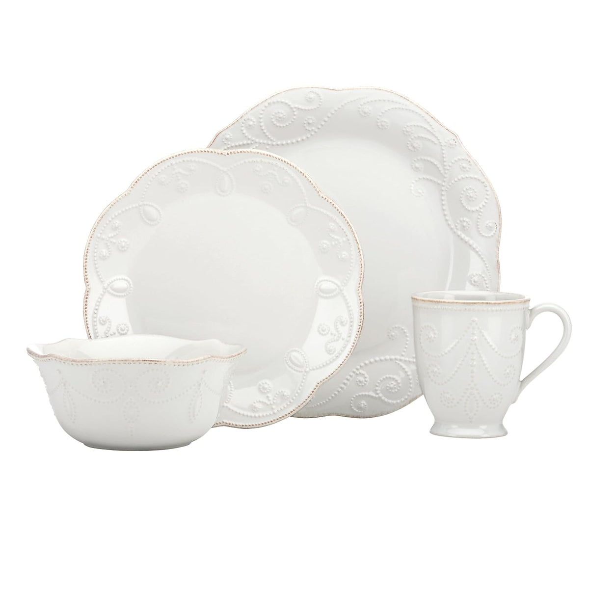 Lenox French Perle Tidbit Plato, Puesto de mesa de 4 piezas, Off - Blanca