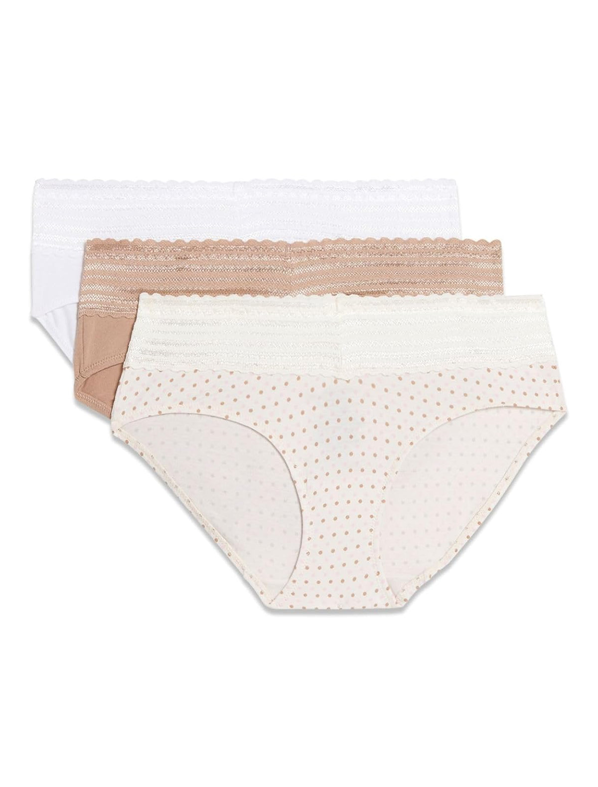 Warner's Ropa Interior Hipster Mujer Paquete de 3 - G - Blanco - Tostado Almendra - Body Tone Polka Dot Print