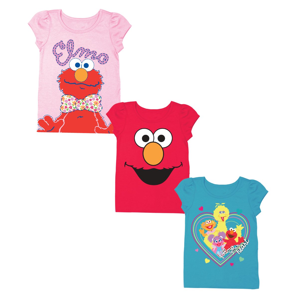 Sesame Street 3 Pack T-Shirt Bundle - Elmo, Big Bird Camiseta bebés niñas