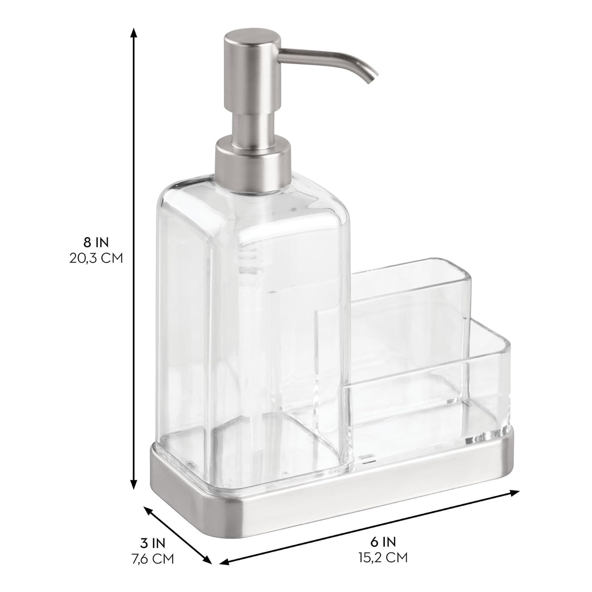 interDesign Forma Soap and Sponge Caddy, Brushed Stainless Steel and Clear