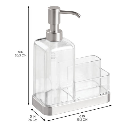 interDesign Forma Soap and Sponge Caddy, Brushed Stainless Steel and Clear