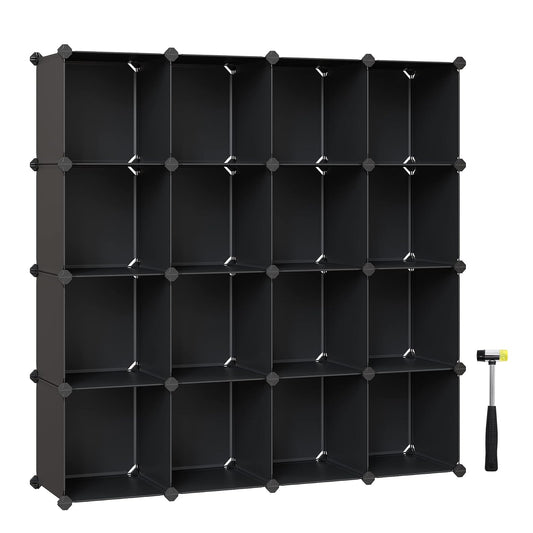 SONGMICS Armario Modular,Zapatero con 16 Cubos,31 x 123 x 123 cm,Estante de Plástico PP,Negro MLPC44BK.