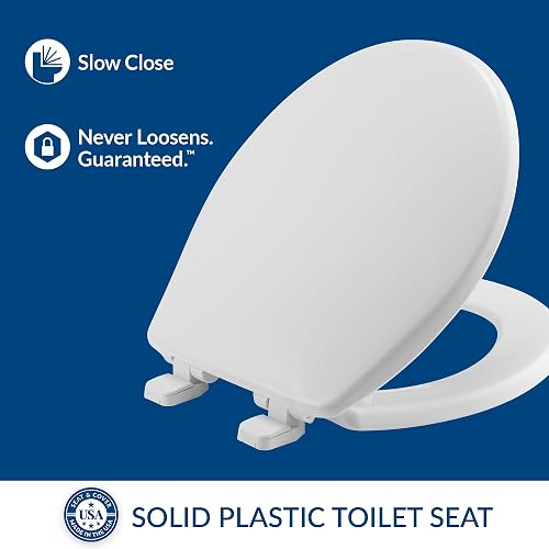 Mayfair 180SLOW 000 - Asiento para retrete (plástico sólido, bisagras de cierre silencioso, alargado), color blanco, Redondo, Blanco