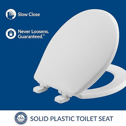 Mayfair 180SLOW 000 - Asiento para retrete (plástico sólido, bisagras de cierre silencioso, alargado), color blanco, Redondo, Blanco