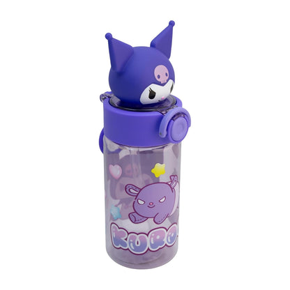 Funkids - Botella de plastico para agua con figura 3D para niña de Kuromi de 500ML, botella escolar con popote.
