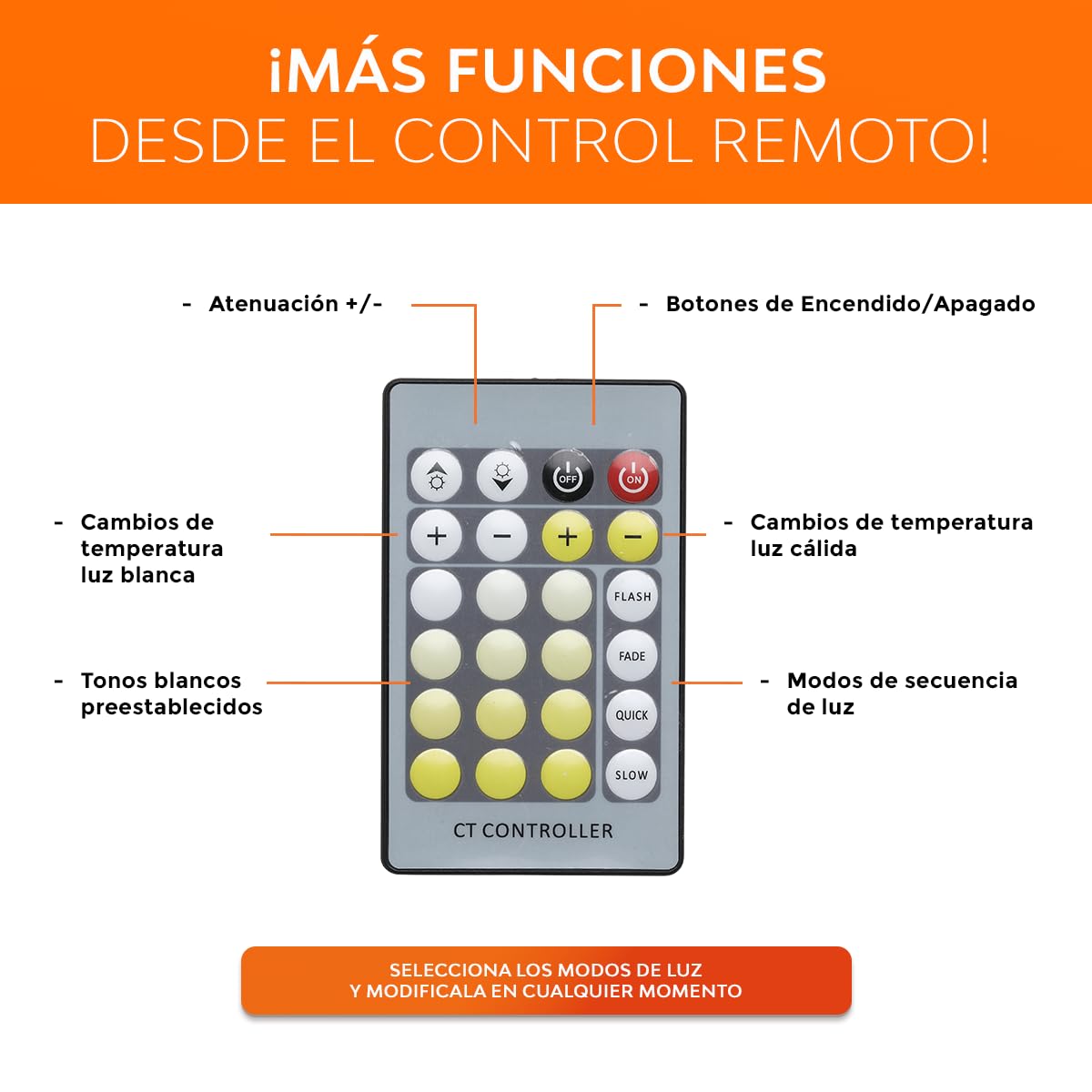 Tecnolite - Tira LED 5 Metros de Longitud 24 W, Luz Blanca Ajustable, Control Remoto Incluido, Interiores, Atenuable