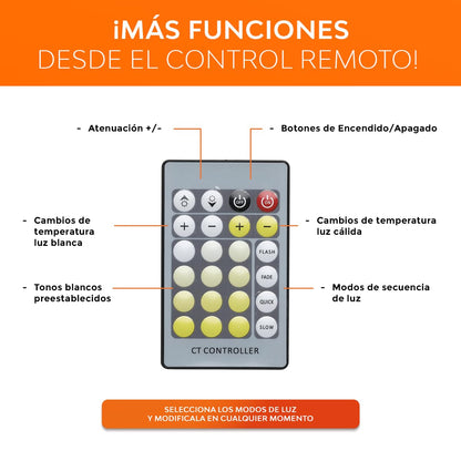 Tecnolite - Tira LED 5 Metros de Longitud 24 W, Luz Blanca Ajustable, Control Remoto Incluido, Interiores, Atenuable