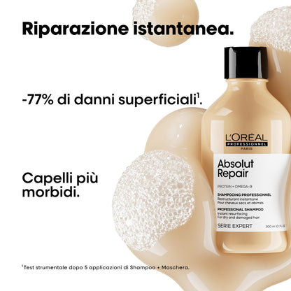 L'Oréal Professionnel Absolut Repair Shampoo 300ml | Para cabello sensibilizado que necesita reparación superficial. Limpia y prepara el cabello para la rutina reparadora.
