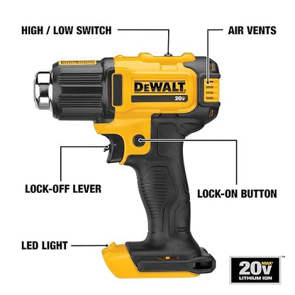 DEWALT Pistola de Calor Inalámbrica 6.89", 2 Modos, 20V, DCE530B | Pistola de Calor de 6.89" (175mm), 2 Modos de Temperatura, 20V