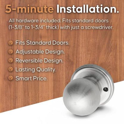 Copper Creek BK2090SS Ball Dummy Door Knob, Satin Stainless