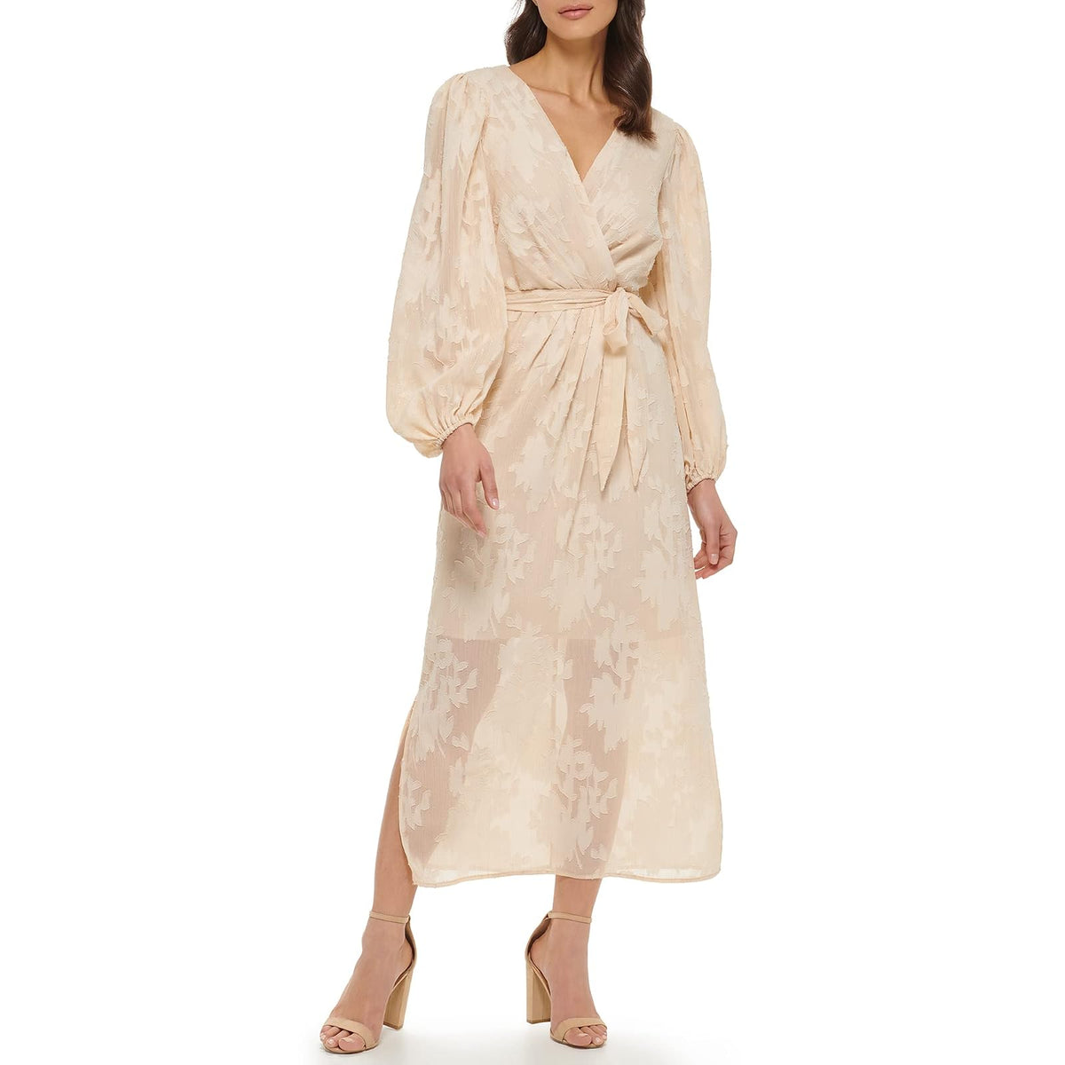 kensie Vestido Largo de Gasa con Lazo en la Cintura Vestido Informal para Mujer