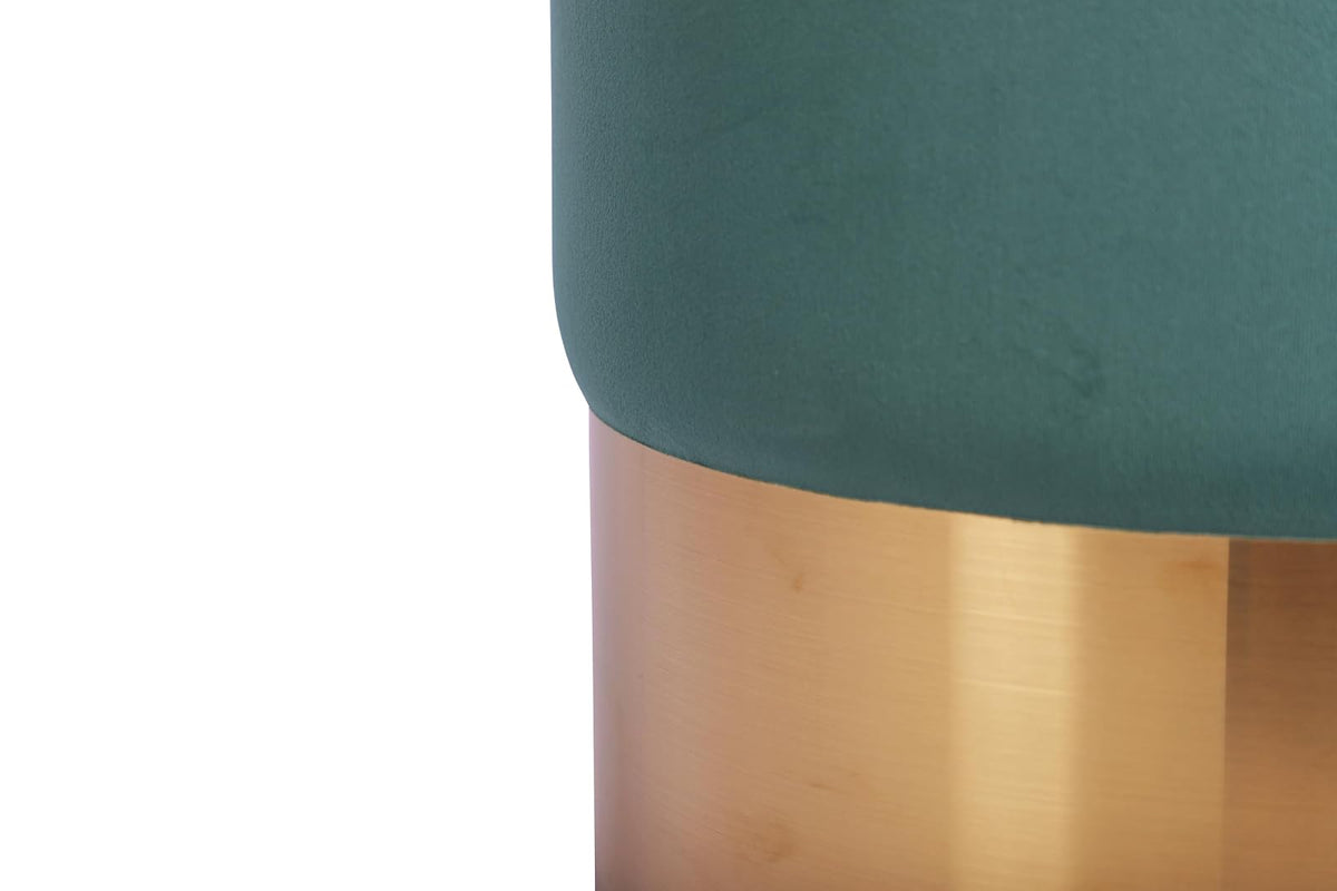 Sochic Taburete Cilíndrico Tapizado en Terciopelo Verde con Base de Acero Inoxidable en Acabado Dorado