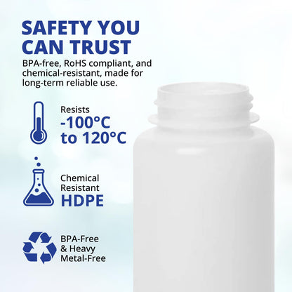 United Scientific® Unistore™ - Recipientes de muestras con tapas, botella de reactivo de boca ancha de polietileno de alta densidad de grado laboratorio, capacidad de 8 onzas (250 ml) - Botellas de