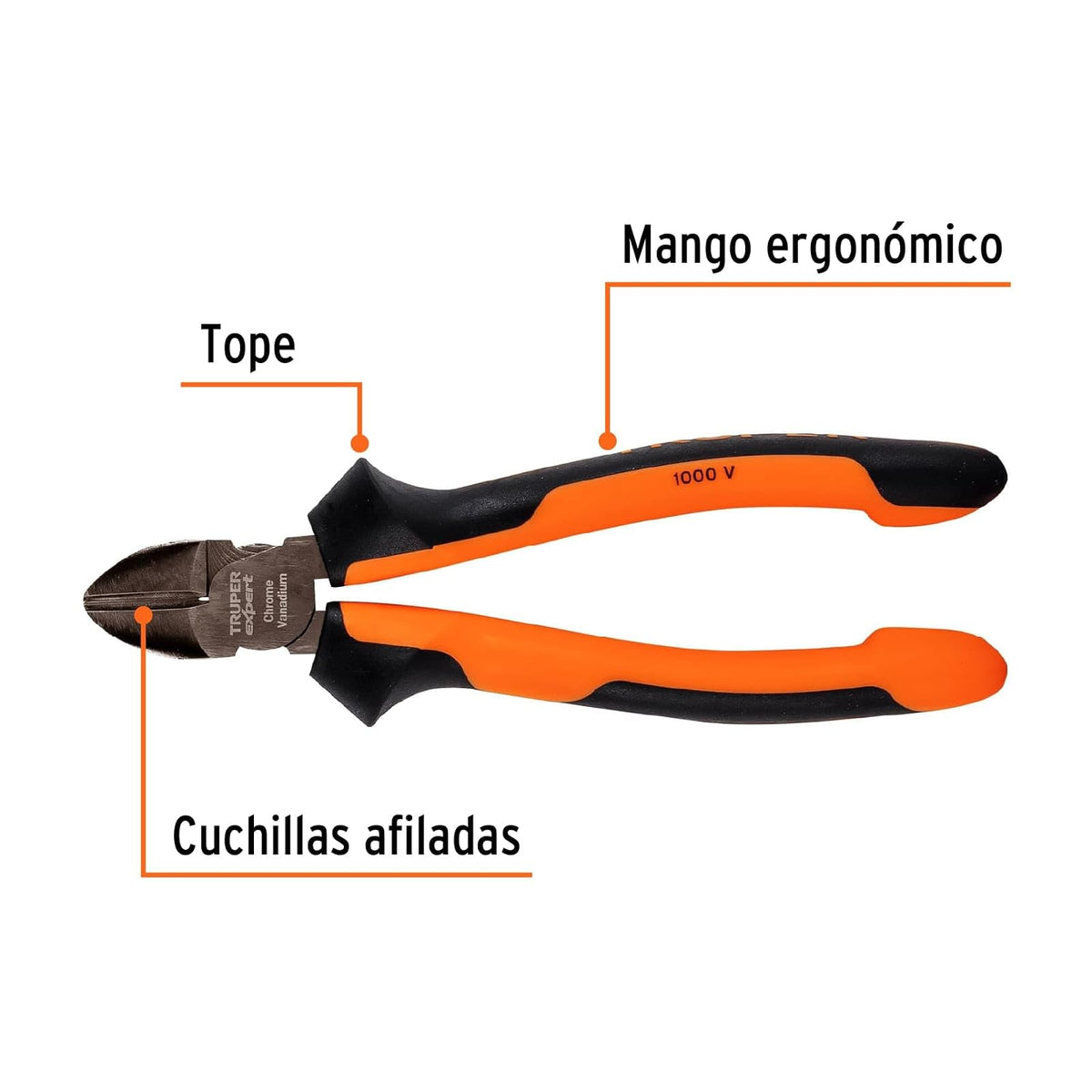 Truper Expert T202-7X, Pinza corte diagonal 7" alta palanca comfort grip