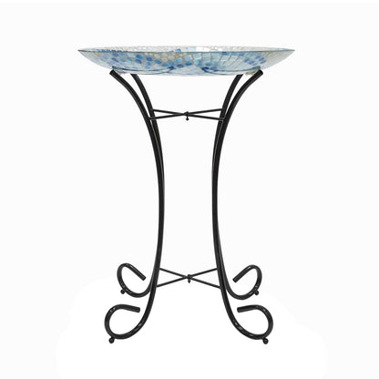 Alpine Corporation Tazón de Vidrio para Baño de Pájaros de Estilo Mosaico de 24" de Altura para Exteriores con Soporte de Metal, Azul