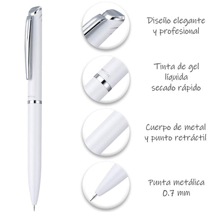 Bolígrafo Tinta Gel EnerGel 0.7mm Diseño Ejecutivo Blanco Tinta Negra con Estuche BL2007W-A-EST