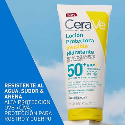 CeraVe Loción Protectora Invisible Hidratante 50FPS protector solar corporal hidratante para todo tipo de piel 177ml