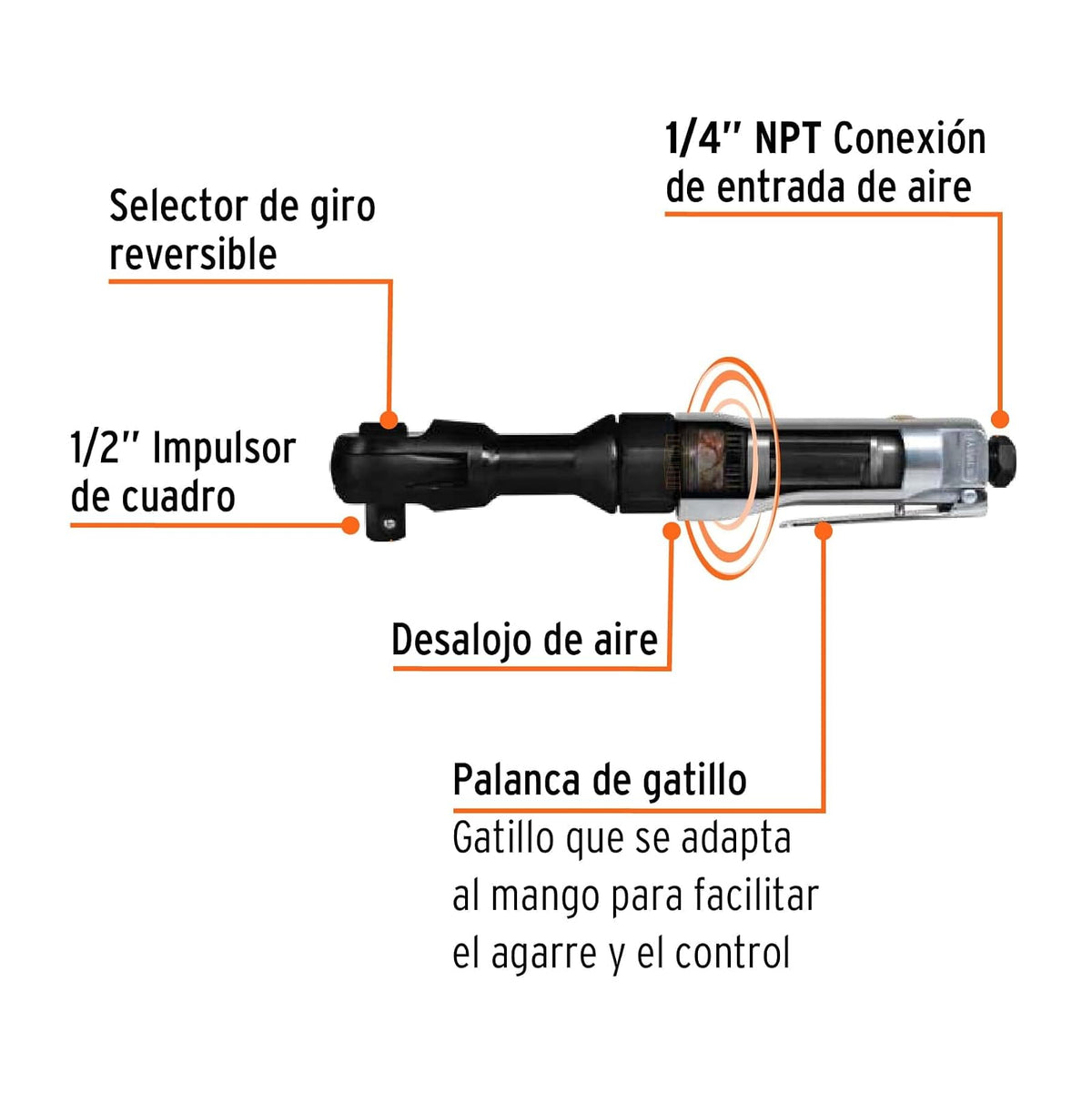 Truper TPN-886H-2, Matraca neumática, 1/2"