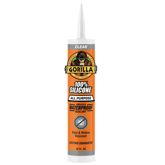 Gorilla 8050002 Clear 100Percentsilicone Sealant, 10 Oz., Clear | Resistente al moho y al moho, sellador flexible multiusos, secado rápido en 30 minutos, uso en interiores y exteriores