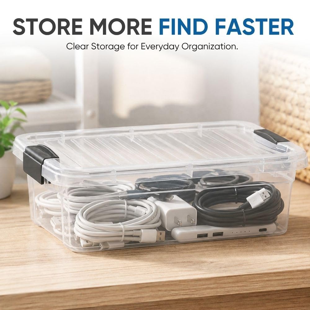 Superio Contenedores de almacenamiento de plástico transparente con tapa, caja de 4.5 cuartos de galón, contenedores organizadores, bolsa de plástico apilable para el hogar, cochera, recámara, escuela