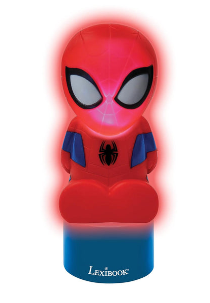 Lexibook Luz Nocturna y Altavoz de Spiderman para la habitación de los niños, Cambio de Color, luz Suave, Funciona con Pilas, Azul/Rojo, NS01SP