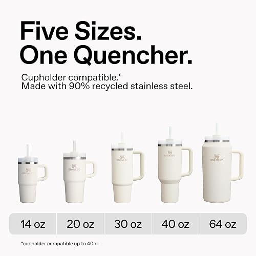 Stanley Quencher H2.0 Vaso con asa y popote, 40 onzas, tapa Flowstate de 3 posiciones, compatible para viajes, taza de acero inoxidable aislada, sin BPA, tostada