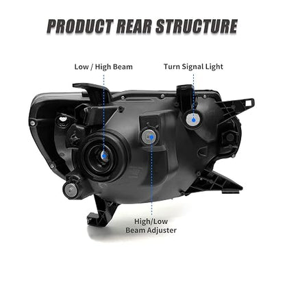 ADCARLIGHTS 2012 2013 2014 2015 TACOMA - Repuesto para faros delanteros TACOMA 2012-2015, carcasa negra, reflector ámbar, lado del conductor y del pasajero