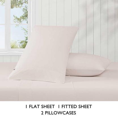 Tommy Hilfiger - Juego de sábanas, Ropa de Cama de percal de algodón Lavado con Fundas de Almohada a Juego, crujiente y Fresco, básico sólido para el hogar (Marfil, Queen)