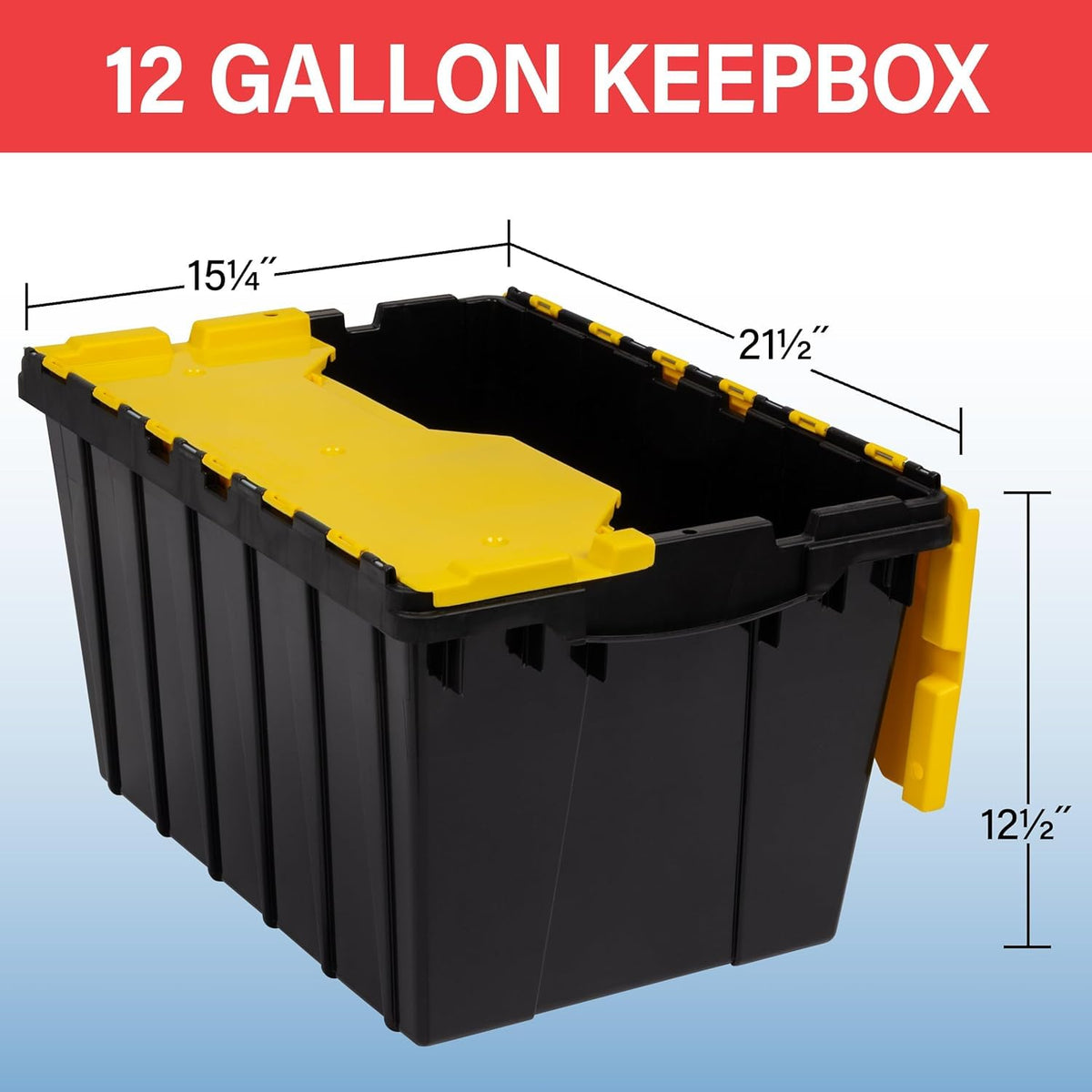 Akro-Mils KeepBox - Contenedor de almacenamiento de 12 galones, caja de almacenamiento de plástico apilable y anidable con tapa adjunta, bolsa transparente para garajes, armarios y mudanzas, 21-1/2 x